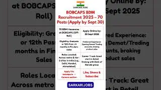BOBCAPS BDM Recruitment 2025 &ndash; 70 Posts (Apply by Sept 30)