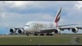 Airbus 380-800 + Boeing 777-300ER Emirates takeoff 1080p