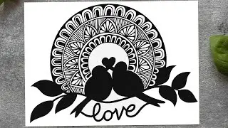 Beautiful Love Birds Mandala Drawing | Easy Romantic Sketch | Couple Art Tutorial