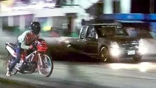 WHO WILL WIN Moped vs Pickup Truck Drag Racing ??? - isuzu dmax vs 2 stroke motorcycle