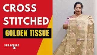 F903 | Golden Tissue Sarees | Elegant Outfits for Communion, Baptism & Weddings | Cross Stitched