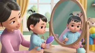 Little Girl Learns How to Brush Her Hair