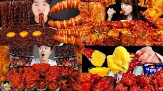 Asmr black beans noodles king crab spicy chicken seafood octopus mukbange sound compilation 