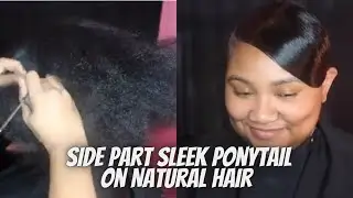 Side Part Sleek Ponytail On Natural Hair ~ BEST METHOD l Slick Ponytail With Weave ~ PolishedByTesia