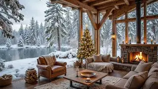 Cozy Winter Porch by the Lake 🔥❄️ Calm Piano Music, Fireplace Ambience for Study & Relax