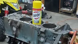 Degreasing our Chevy 350 with Easy Off oven cleaner!!! This stuff is insane!!!