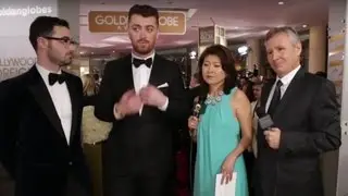 Sam Smith and his cowriter, Jimmy Napes - HFPA Red Carpet Interview - Golden Globes 2016