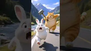 🤣 Fat Tabby Cat vs Naughty Rabbit | Hammer Fight & BBQ Twist 🍖🐾 #cat #aicat #catvideos #funnycat