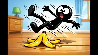 Funny Stick Figure Cartoon 😂 | Banana Slip Fail Animation