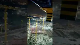 Large construction site with large tower crane