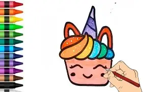 Easy Rainbow Cupcake for Kids | Cute Cupcake Drawing 