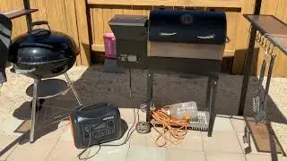 Oupes 1800 Solar Generator and Rectec 340 pellet Grill. Set up for camping.
