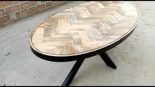herringbone patterns dining table oval mango wood dining table @Akkuartexports #diningtable