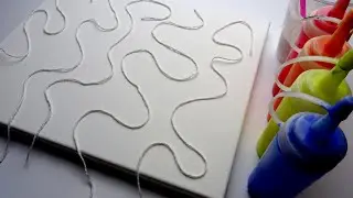 5 CUERDAS A LA VEZ!!! 😱 Pintar con hilo | FLORES MULTICOLOR | Acrilico Fluido y Pouring en Espa&ntilde;ol