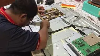 Repair LED TV Sharp LC-50UE630X DIY. half of display is dark and ghostly / blurry .