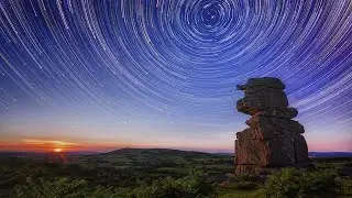 Sunset and Star Trail at Bowermans Nose, Dartmoor