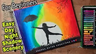 Day Night Oil Pastel Scenery For Beginners | How To Draw Easy Scenery? OilPastel Ep-3