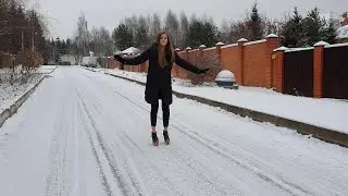 Jeffrey Campbell Skate Shoes on ice, slippy heelless shoes on ice, girl in heels on ice (scene 638)