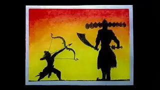 Dussehra Easy Drawing |indian festival scenery drawing| Ravan easy drawing oil pastels step by step|