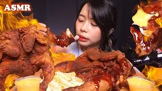 ASMR Richeese Spicy Flying Chicken Saus Samyang (SPICY FRIED WHOLE CHICKEN) | Eating Sounds