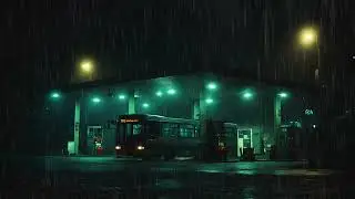 Heavy Rain White Noise 🚌🌧️ Night Bus Station Ambience for Sleep & Insomnia Relief