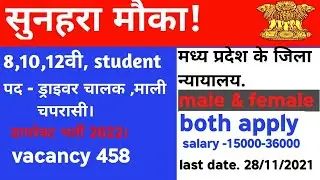 Direct भर्ती।सुनहरा मोका ।8,10,12th student| हाई कोर्ट मद्यप्रदेश jobs ।ड्राइवर।चपरासी।माली।२०२१