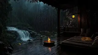 Heavy Rain, Waterfall & Fire Pit ASMR 💦🔥 | The Most Relaxing Night for Deep Sleep