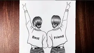BFF drawing | two Best friends drawing | pencil sketch for beginners| friendship day drawing |bestie