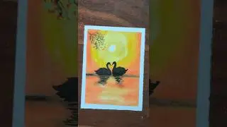 Beautiful swan scenery with oil pastel colour 🤠 #art