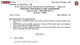 BSC HONS 3RD SEM AM AIRCRAFT MATERIALS AND HARDWARE NOV 2019 | PTU