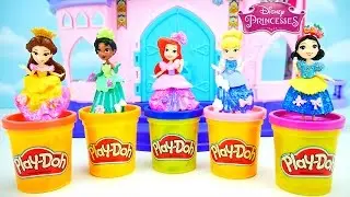 Play Doh DYI Princess Ariel Belle Cinderella Snow White Tiana Disney Glitter Royal Dolls