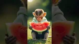 Baby Monkey Eating Watermelon 🍉 | Cutest Snack Time Surprise #monkey #watermelon #cute