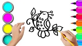 How To Draw cute bird Drawing, Painting & Coloring For Kids and Toddlers_ Child Art 🐋🌈🎨