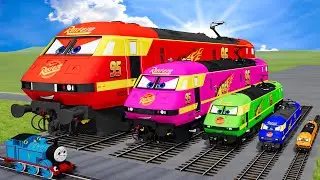 Big & Small Colors Trains Lightning Mcqueen vs Train | BeamNG.Drive