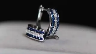 Mens blue diamond hoop earrings, womens blue diamond hoop earrings, iced out hoop earrings