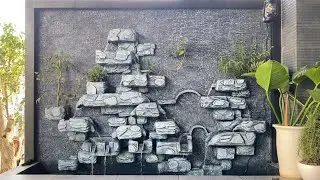 Waterfall on the wall | Make miniature landscapes and waterfalls for the coffee shop space