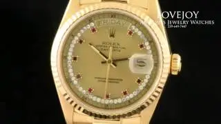 Rolex Mens Diamond President Presidential 18k Yellow Gold Ruby 18038 DayDate