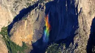 Stunning 2,400' rainbow waterfall in Yosemite National Park