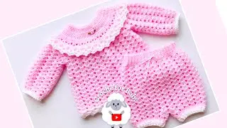 Te encantara 💕 Teje Bello Conjunto Maggie a Crochet – Suéter + Cubre Pañal para Bebé (0–24 meses)