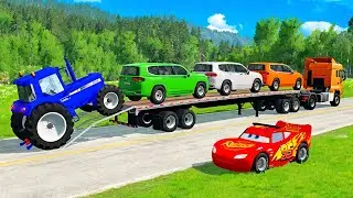 Lightning McQueen vs Transport Truck in an EPIC MEGA RAMP RACE! 😱
