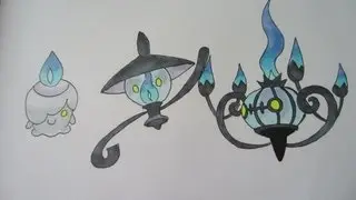 How to draw Pokemon: No.607 Litwick, No.608 Lampent, No.609 Chandelure