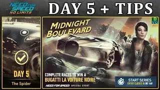 NFS No Limits | Day 5 + TIPS - Bugatti La Voiture Noire | Midnight Boulevard Event