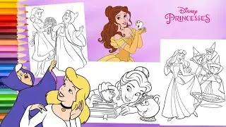 Coloring Disney Princess Cinderella - Belle Aurora Fairy Godmother - Coloring Pages