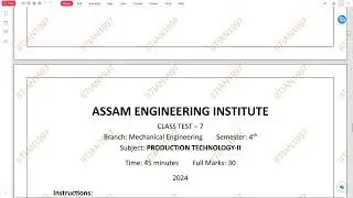 PRODUCTION TECHNOLOGY - 2 | CLASS TEST 1, 2, 3, 4, 5, 6, 7, 8, 9, 10 | 2023, 2024