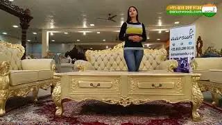 Royal Sofa Set with Center Table in Gold Leafing || Bangalore, Hyderabad, Chennai, Style Sofa Design