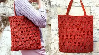 Tas Rajut Motif Daun Super Mudah Cocok untuk Pemula | Crochet Tote Bag Easy Tutorial