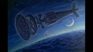 Spaceship passes through Pluto's atmosphere. Animated oil painting.