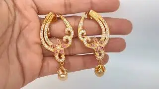 PINK CZ DESIGNER EARRINGS || #MokshiCollections#danglers #czearrings #czjewelry #partywearearrings