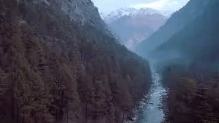 drone shot of Kasol//Parvati valley