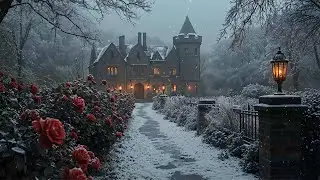 Snowfall in the Gothic Mansion Rose Garden | Haunted Piano & Cello | Dark Academia Winter Mood